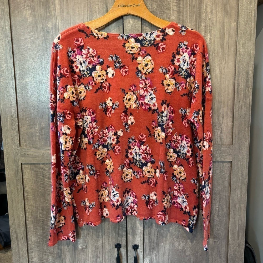 Garnet Hill Signature Eco Merino Wool Floral Boxy Sweater Medium - Picture 2 of 12